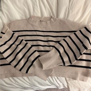 Free People Beige and Black Striped Sweater